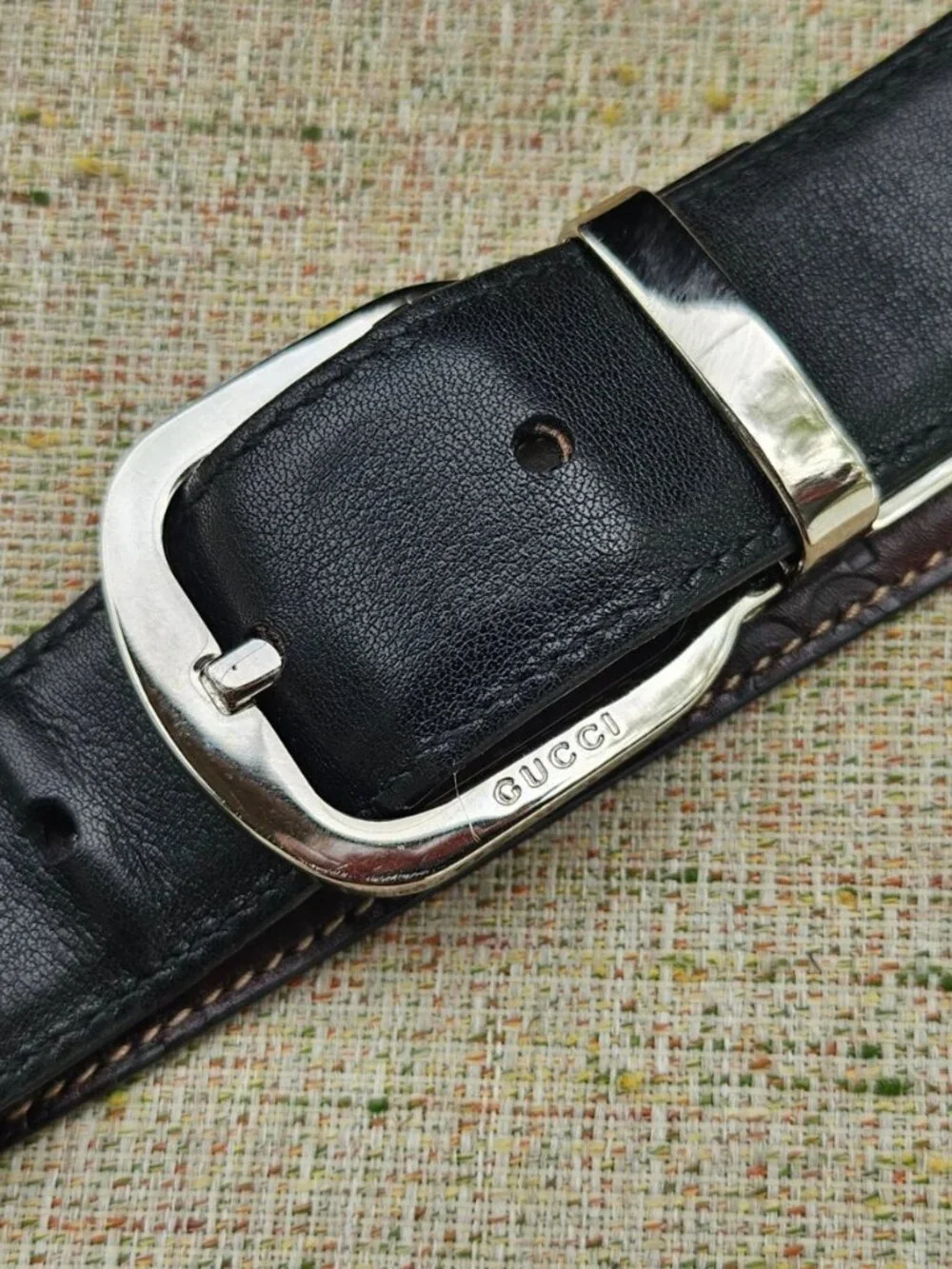 Vintage Gucci Belt Reversible Brown/Black Genuine Leather Pin Buckle Made Italy
